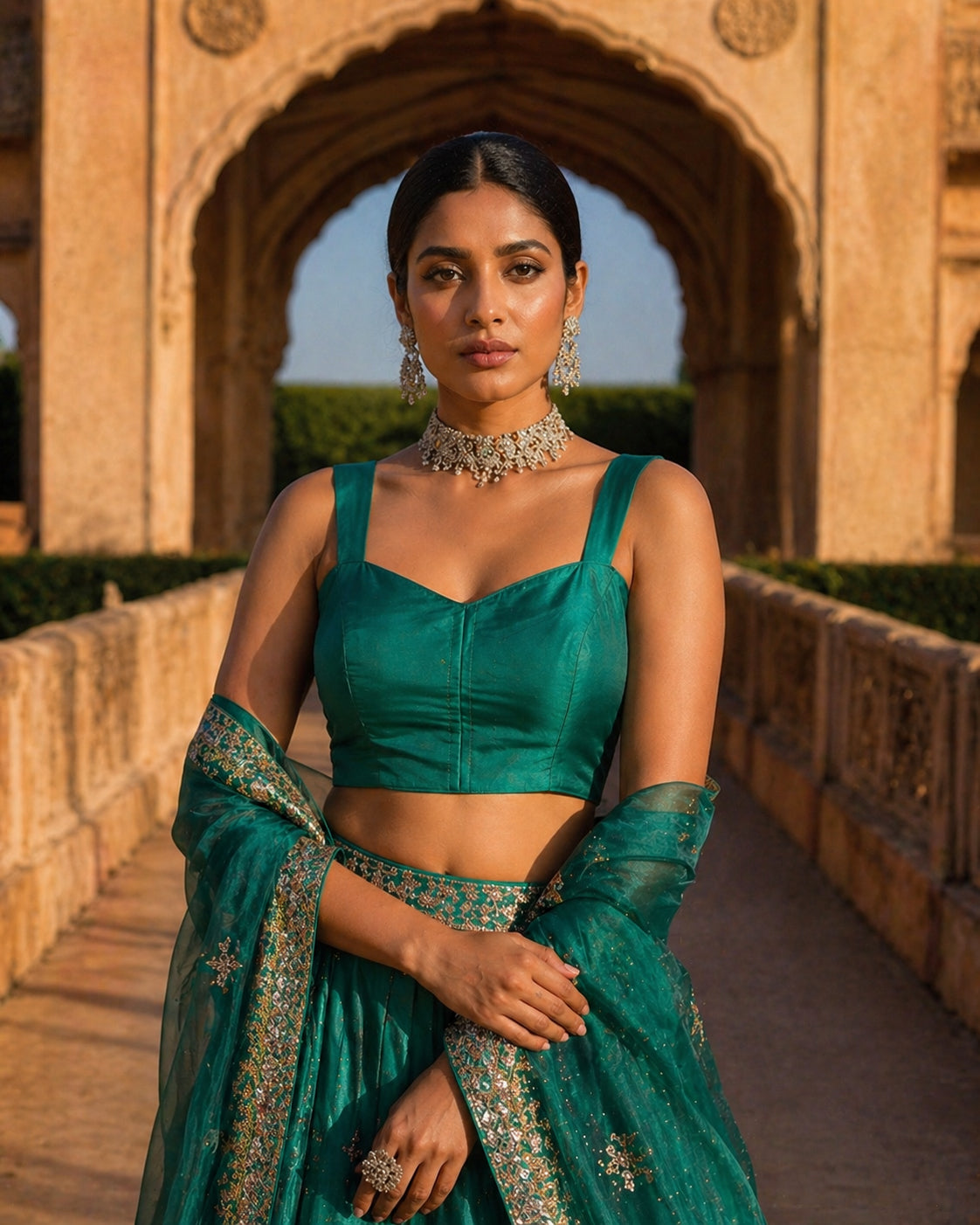 Solid Tafeta Teal Saree Blouse