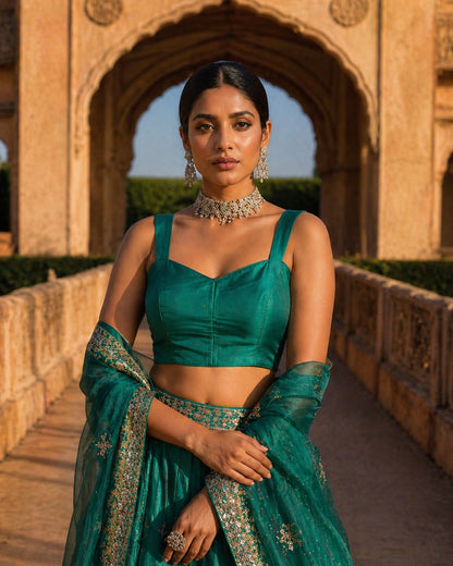 Solid Tafeta Teal Saree Blouse