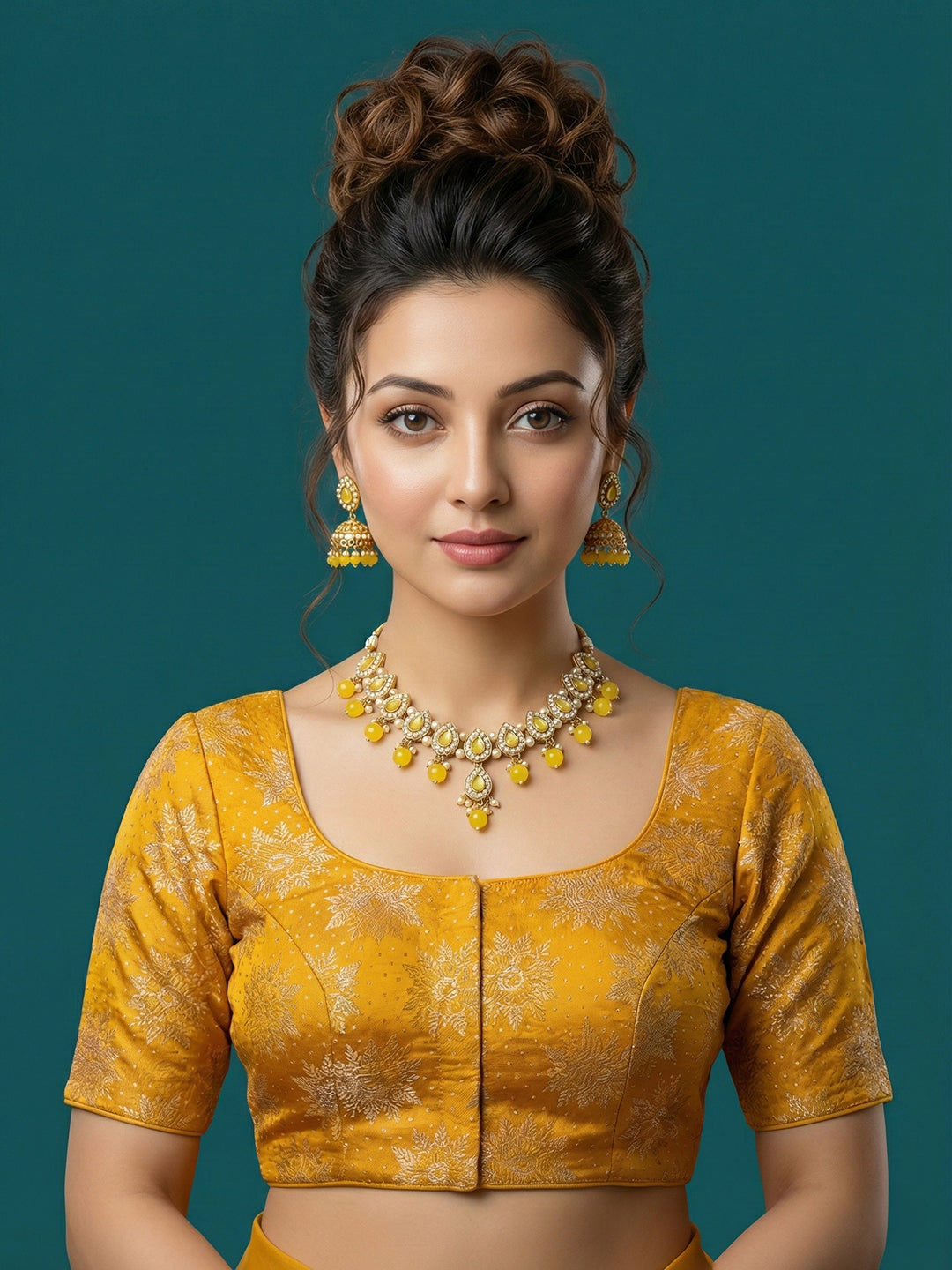 Satin Mustard Brocade Blouse