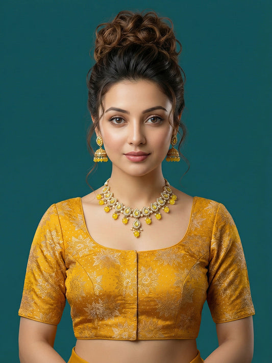 Satin Mustard Brocade Blouse