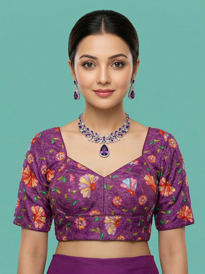 Silk Purple Saree Blouse