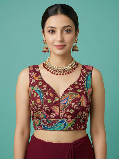 Designer Maroon Embroidered Saree Blouse