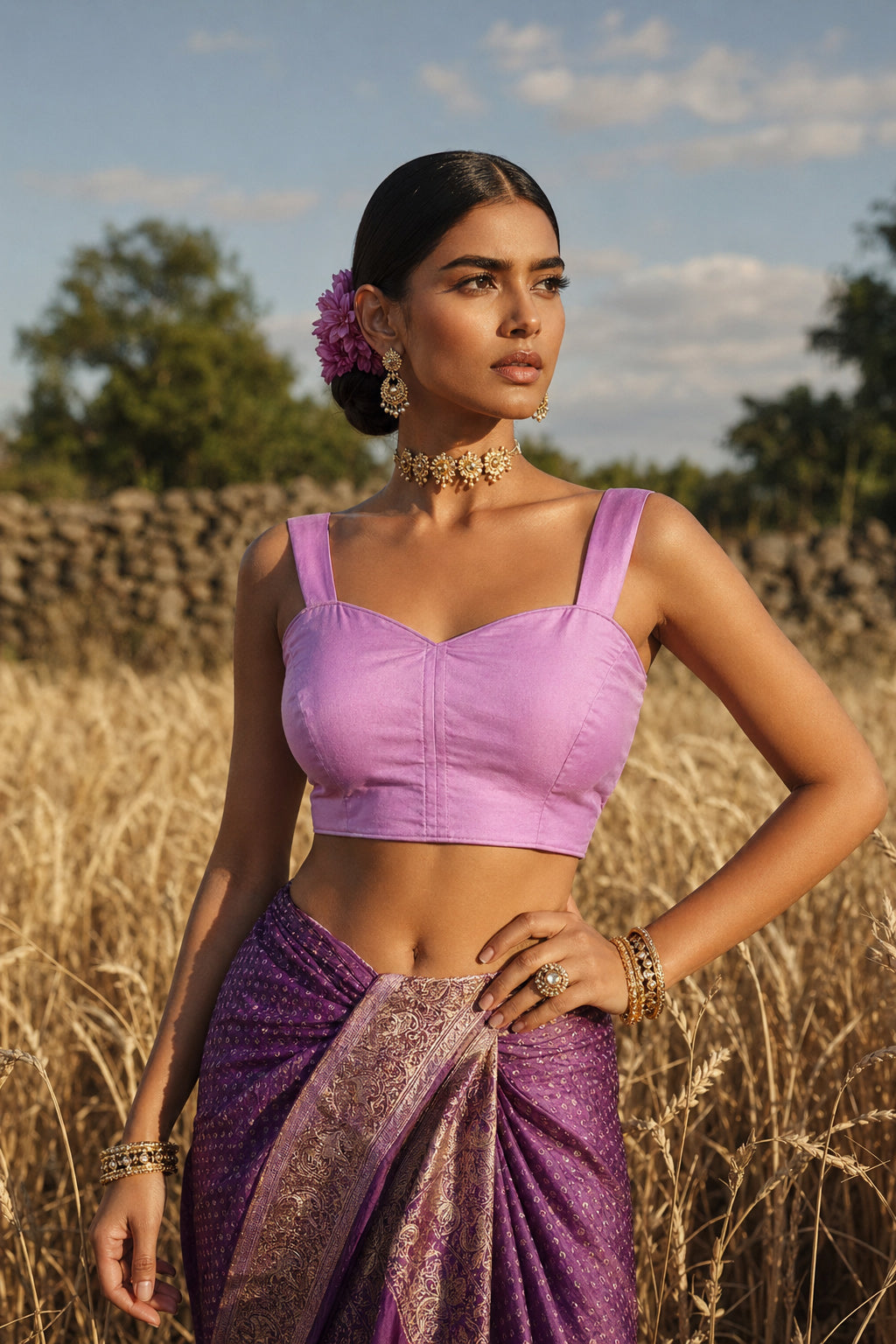 Solid Tafeta Lavender Saree Blouse