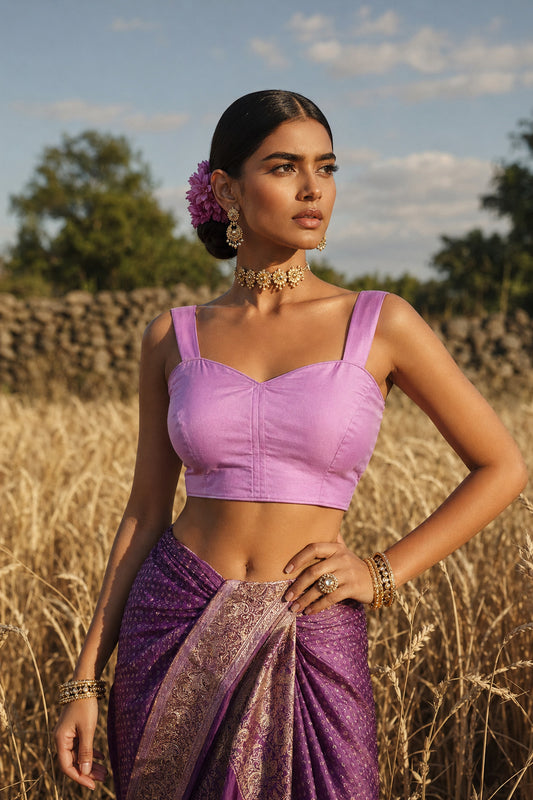 Solid Tafeta Lavender Saree Blouse