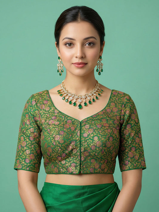 Woven Green Design Blouse