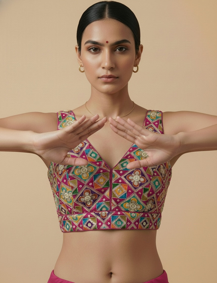 Viraasat Magenta Embroidered Designer Saree Blouse