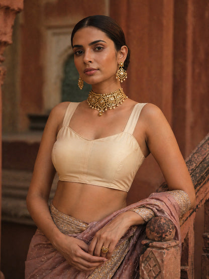 Solid Tafeta Cream Saree Blouse