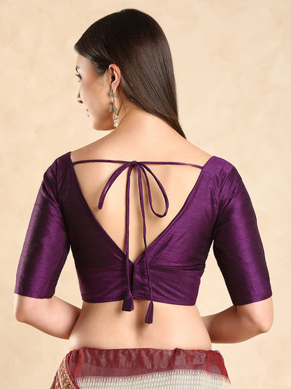 Padded V Neck Silk Saree Blouse