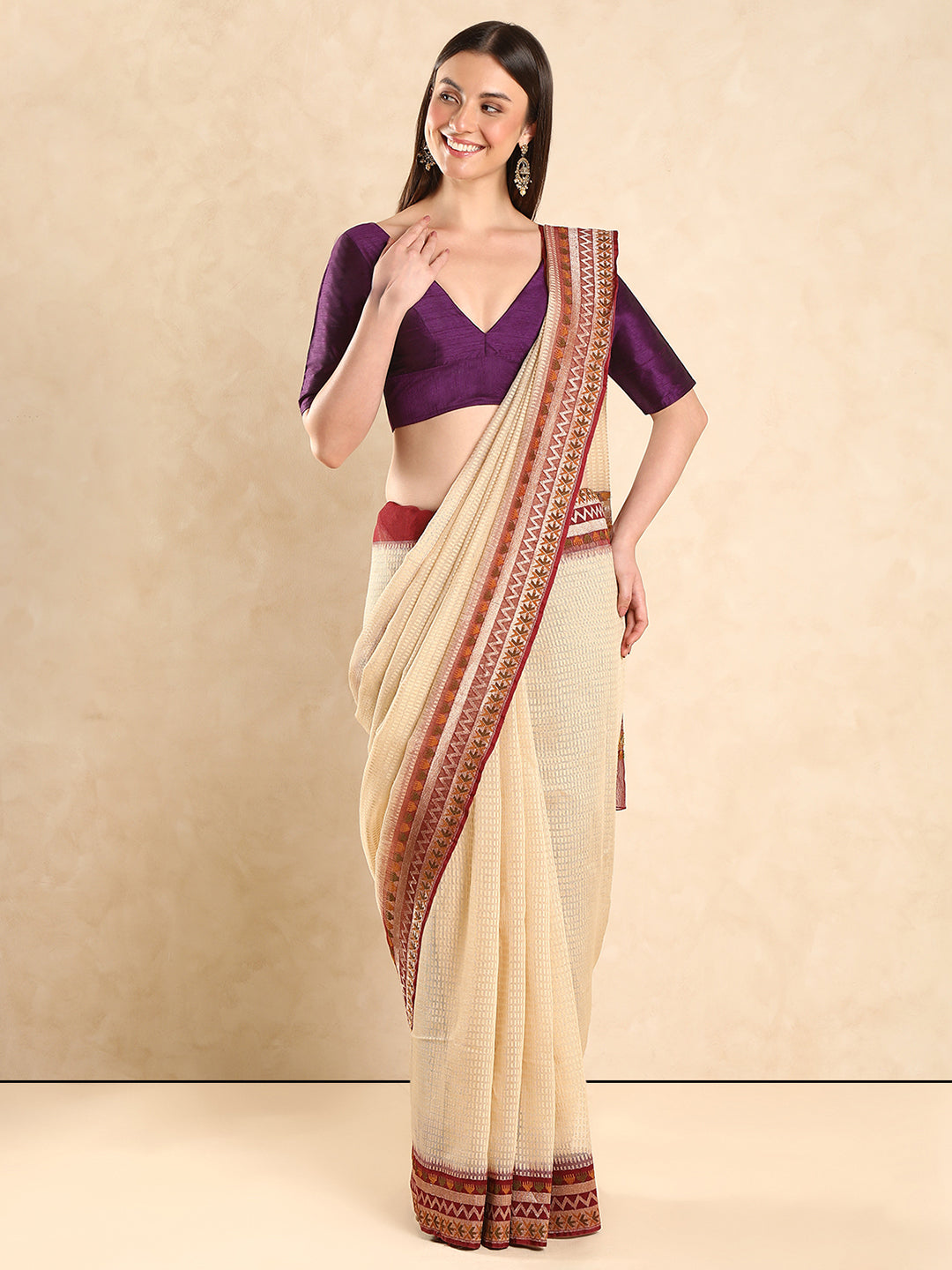 Padded V Neck Silk Saree Blouse