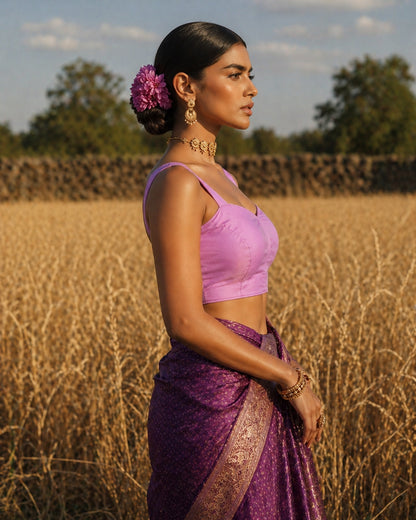 Solid Tafeta Lavender Saree Blouse