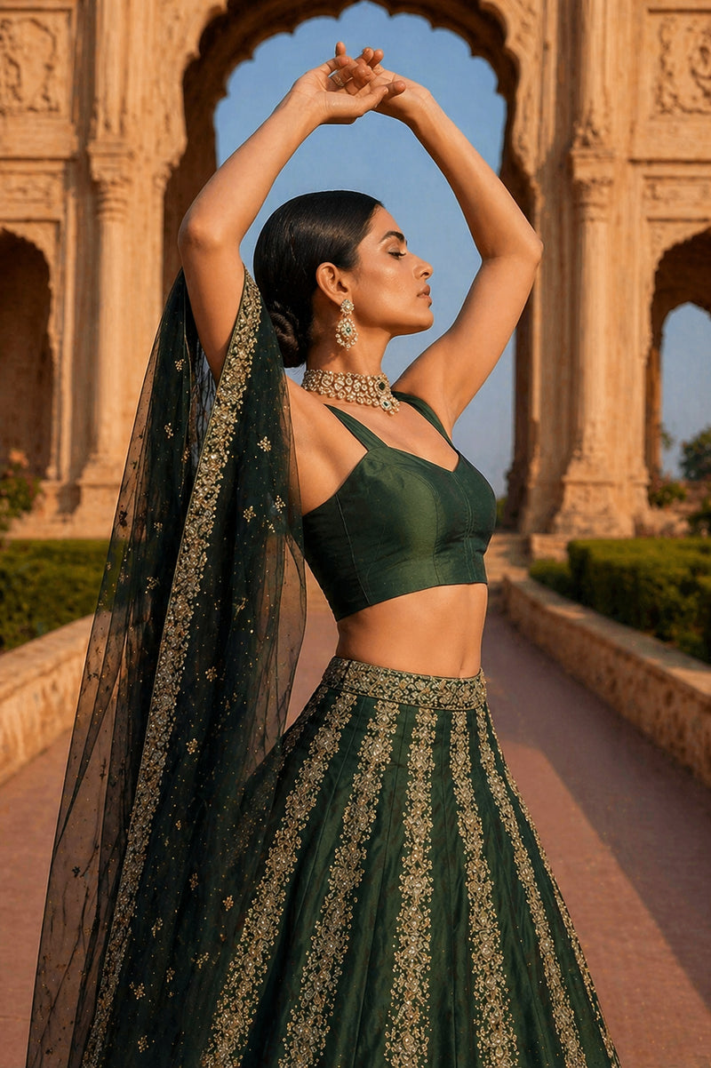 Solid Tafeta Green Saree Blouse