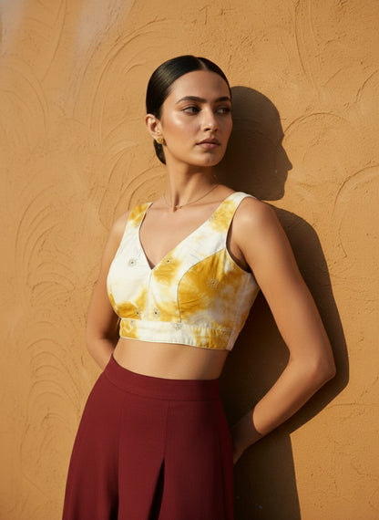 Tie-Dye Mustard Embroidered Blouse