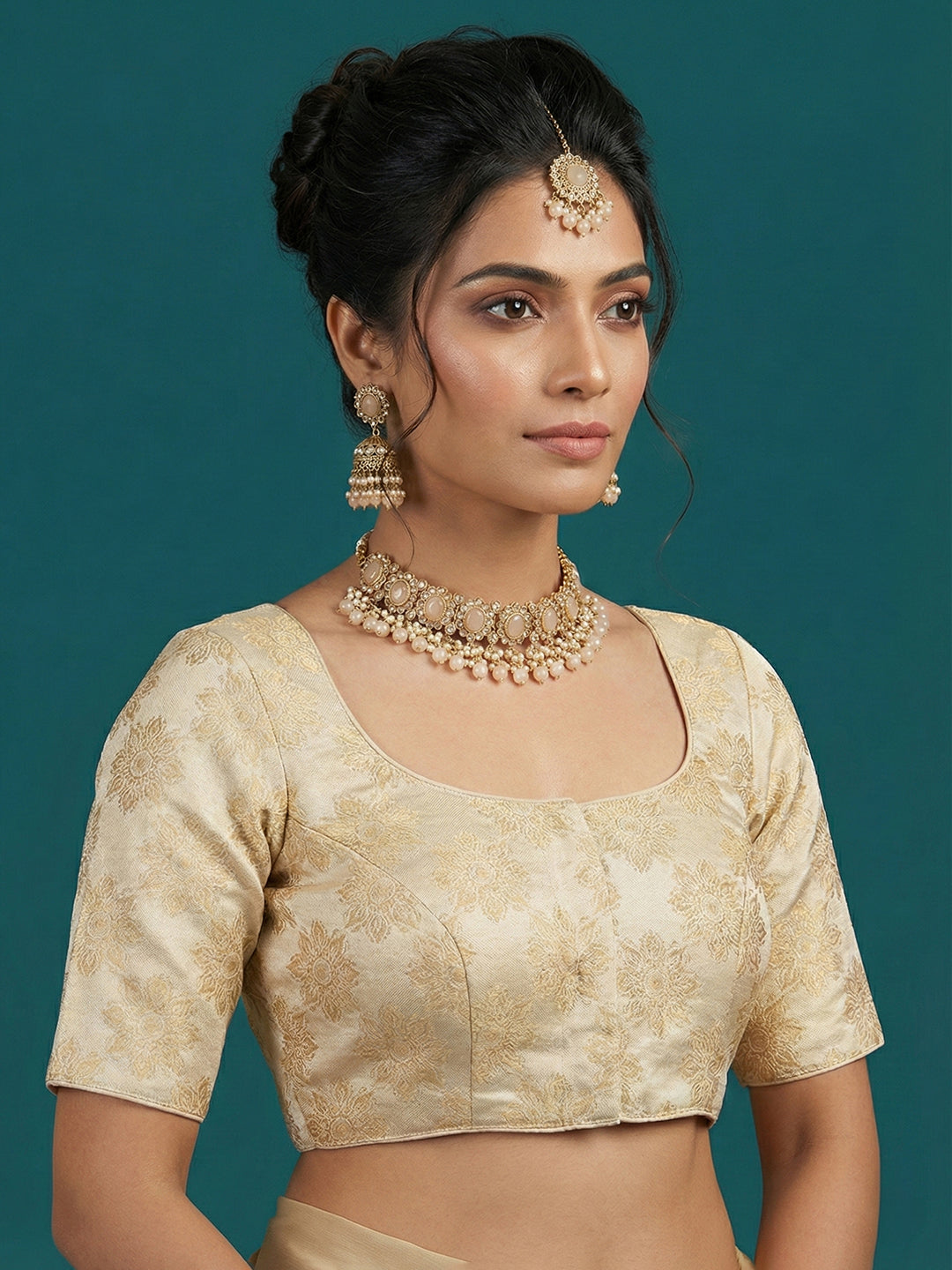 Satin Cream Brocade Blouse