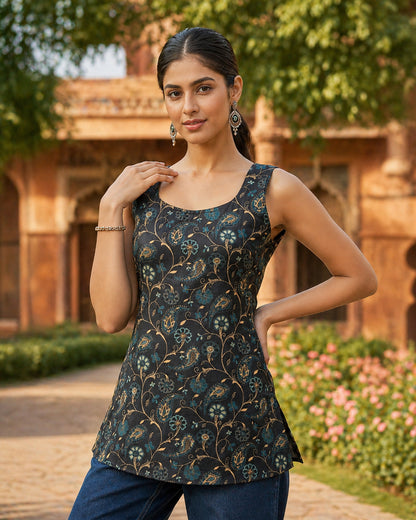 Floral Printed Square Neck Kurti