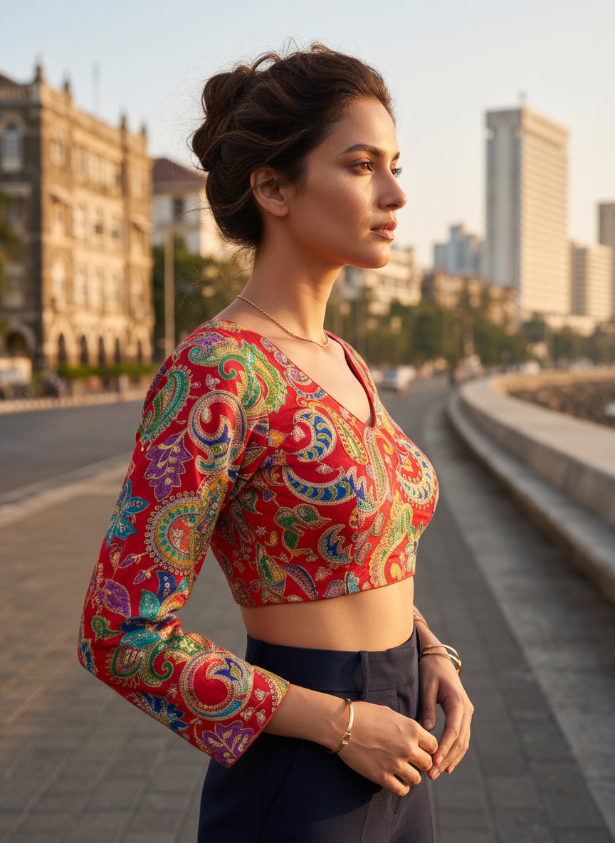Women Red Embroidered Blouse