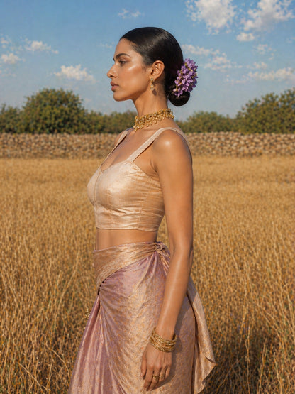 Solid Tafeta Champagne Gold Saree Blouse