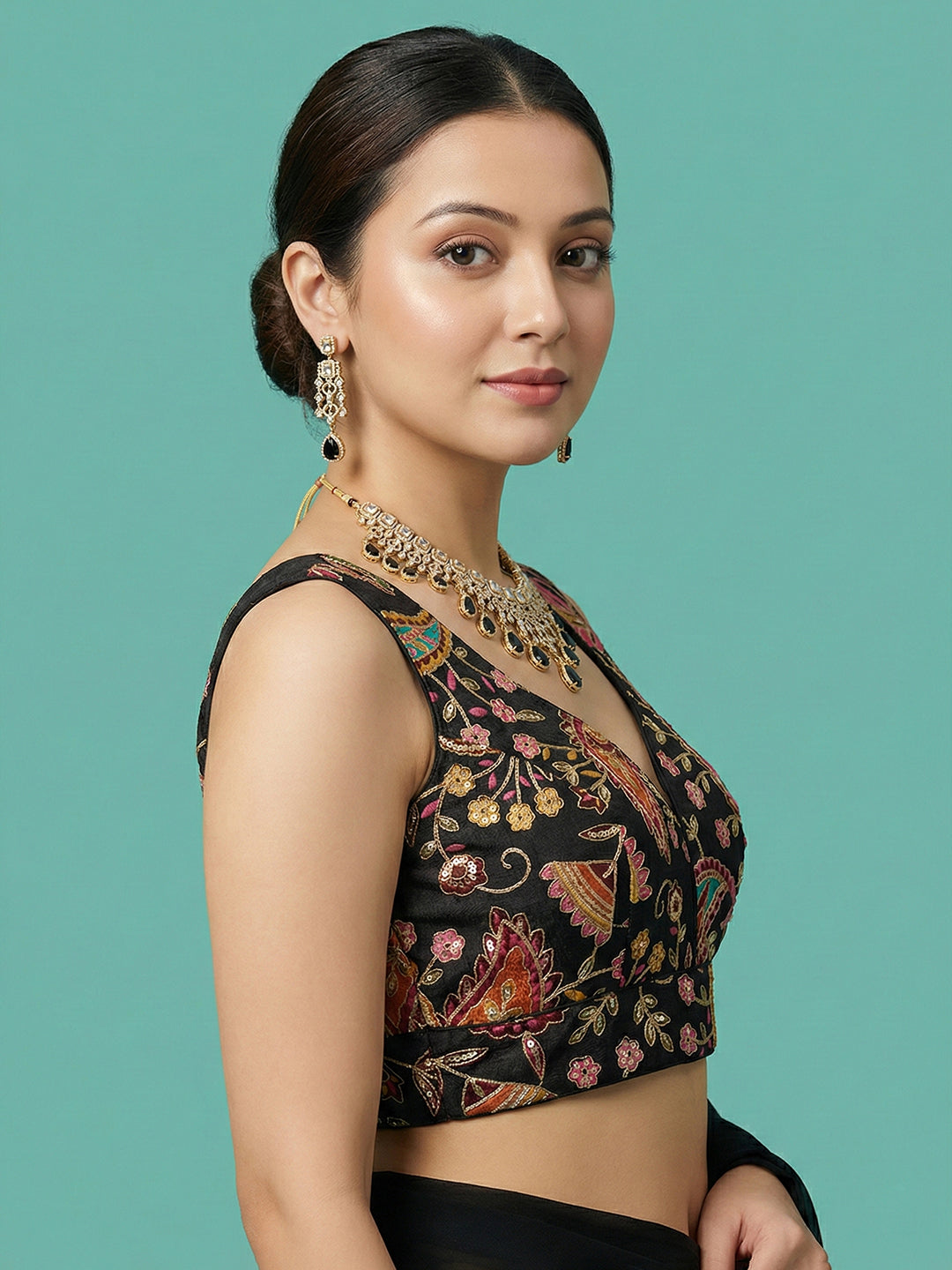 Designer Black Embroidered Saree Blouse
