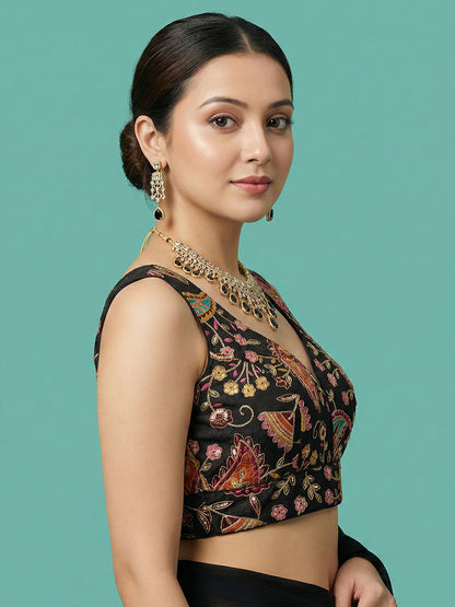 Designer Black Embroidered Saree Blouse