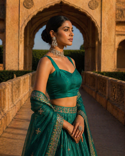Solid Tafeta Teal Saree Blouse
