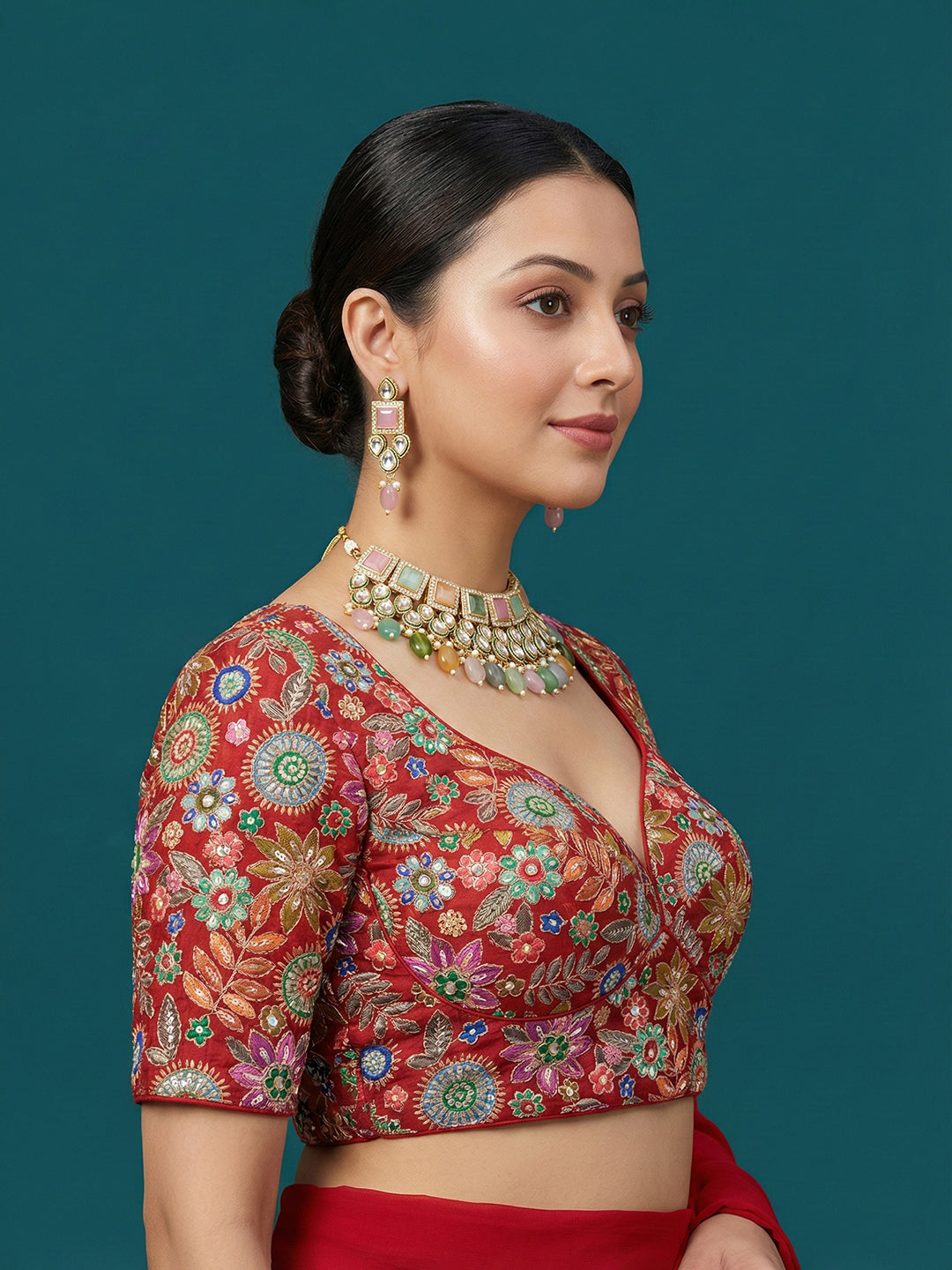 Embroidered Red Saree Blouse