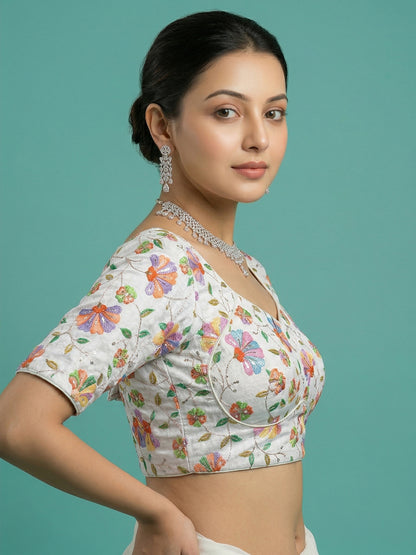Silk White Saree Blouse