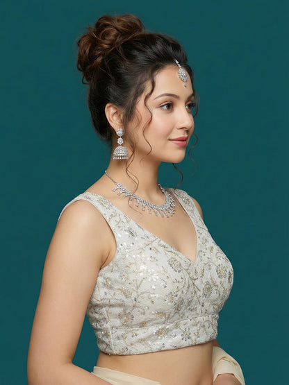 Designer Silver Embroidered Blouse