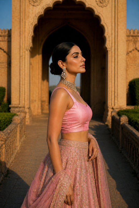 Solid Tafeta light Pink Saree Blouse