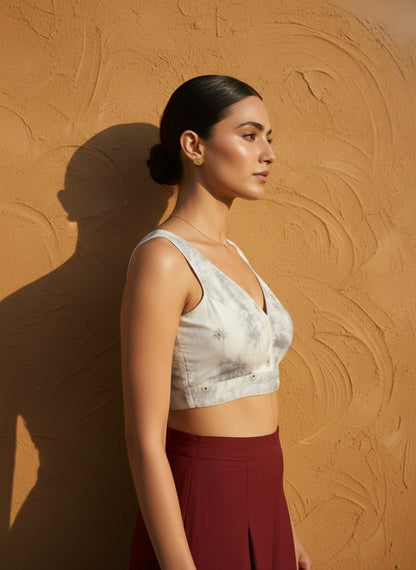 Tie-Dye Silver Embroidered Blouse