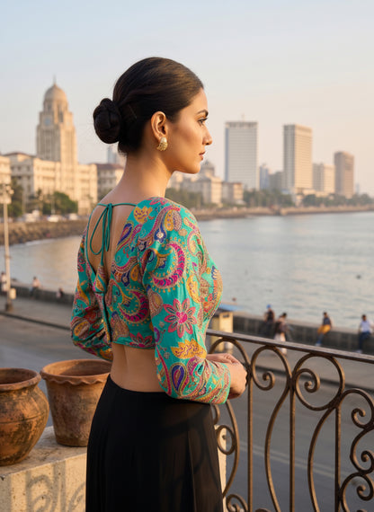 Women Teal Embroidered Blouse
