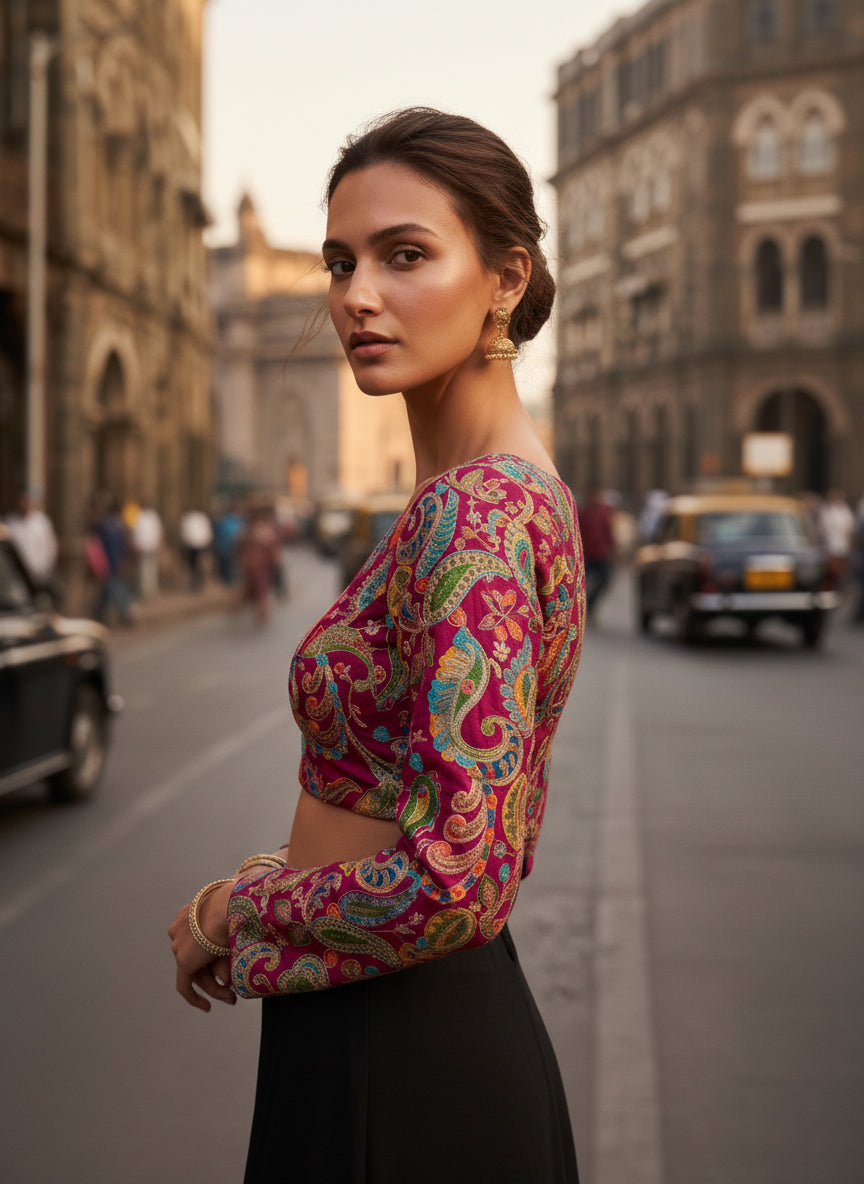 Women Magenta Embroidered Blouse