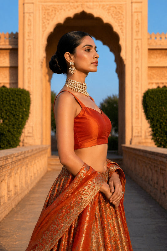 Solid Tafeta Orange Saree Blouse