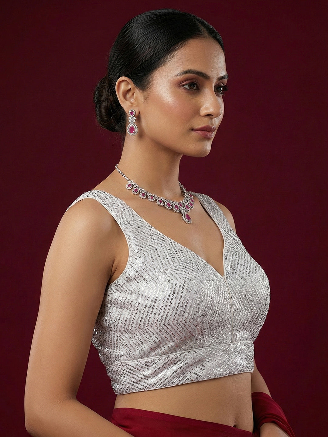 Embellished Silver Saree Blouse