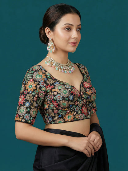 Embroidered Black Saree Blouse