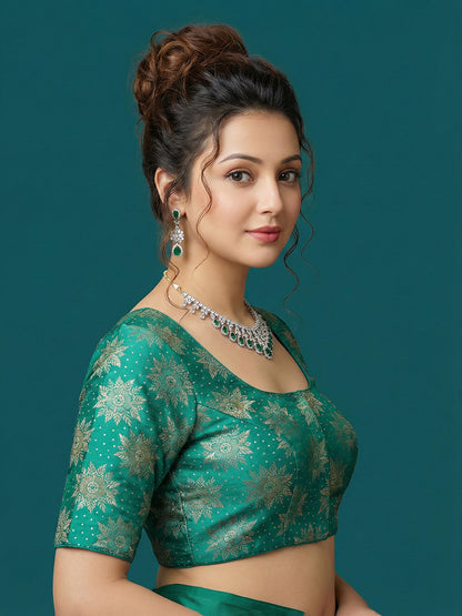 Satin Emerald Green Brocade Blouse