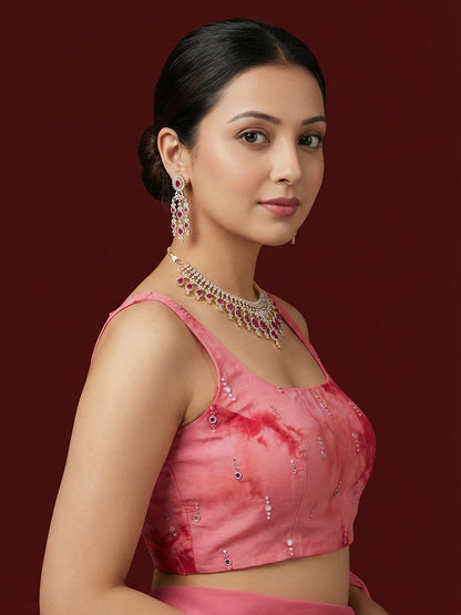 Tie-Dye Dark Pink Embroidered Saree Blouse