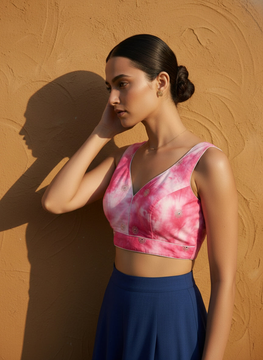 Tie-Dye Pink Embroidered Blouse