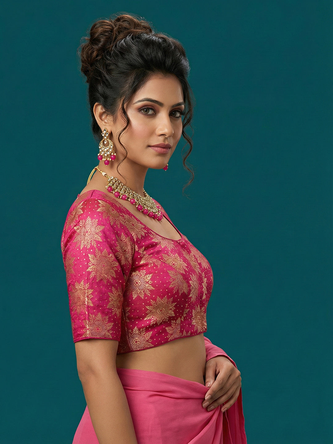 Satin Pink Brocade Blouse