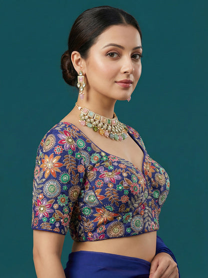 Embroidered Blue Saree Blouse
