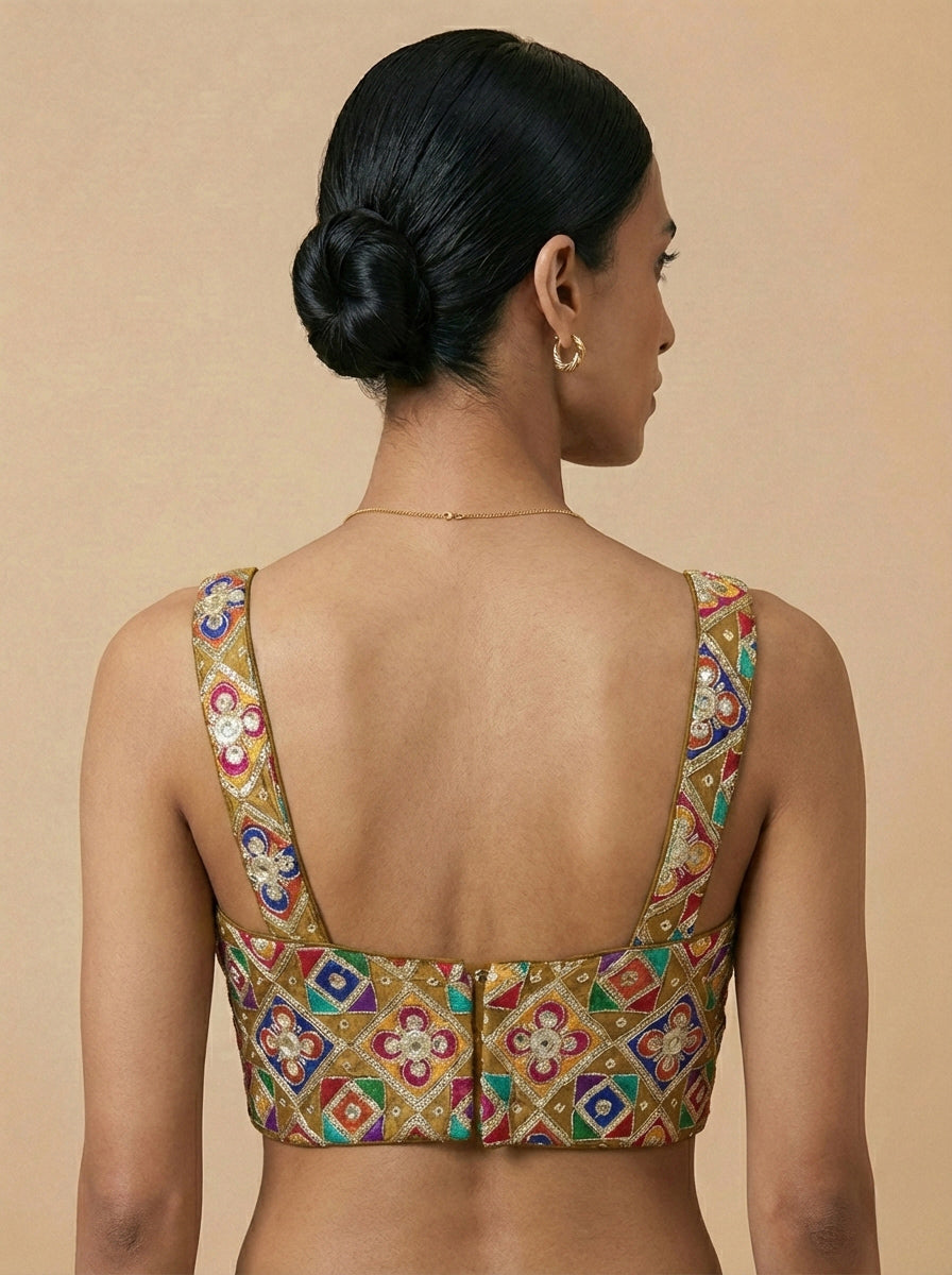 Viraasat Mustard Embroidered Designer Saree Blouse