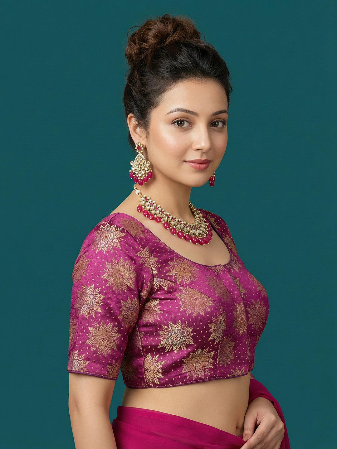 Satin Purple Brocade Blouse