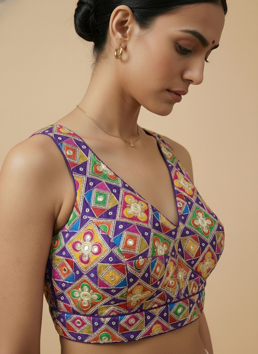 Viraasat Purple Embroidered Designer Saree Blouse