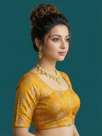 Satin Mustard Brocade Blouse