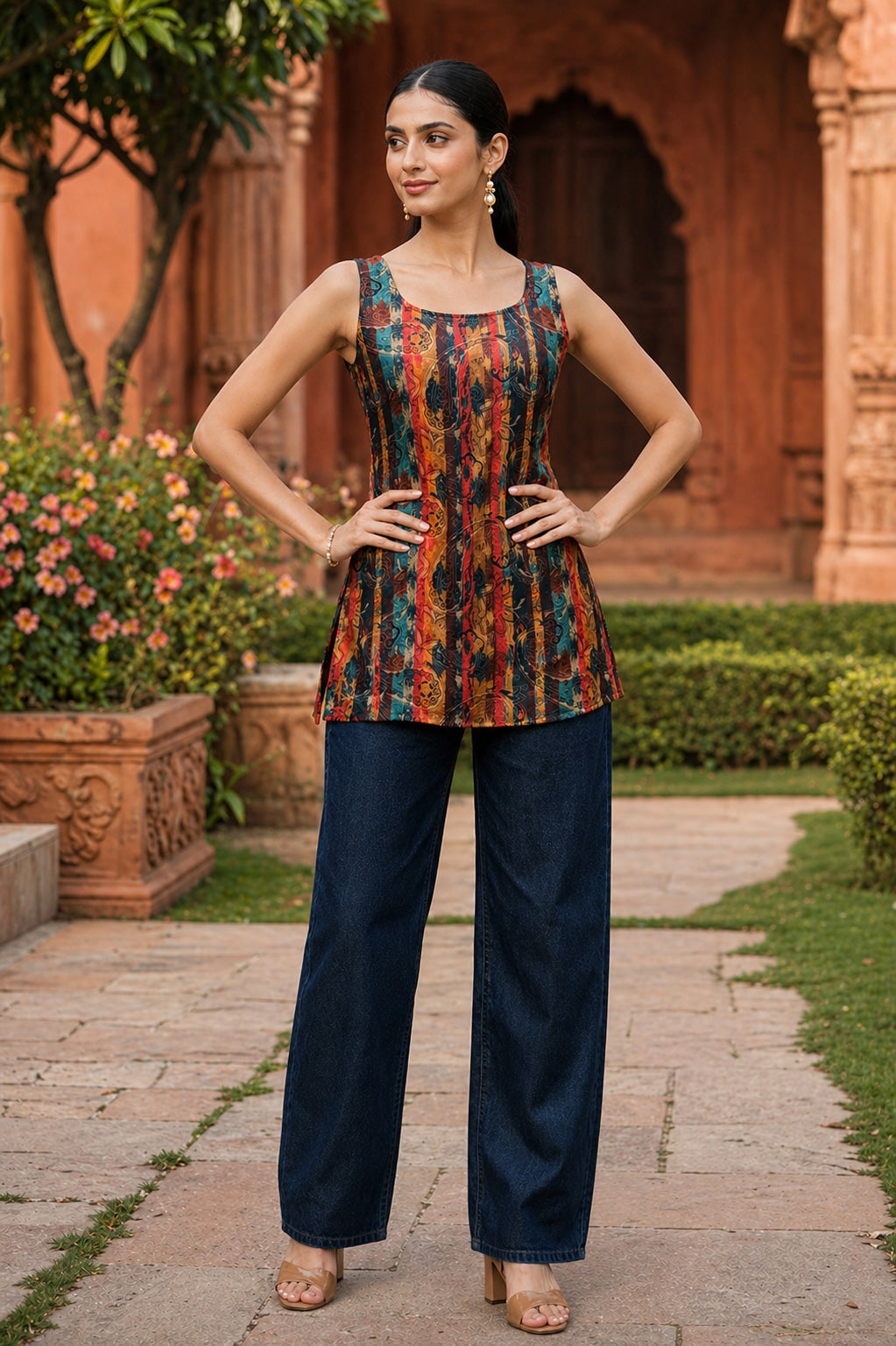 Floral Printed Square Neck Kurti