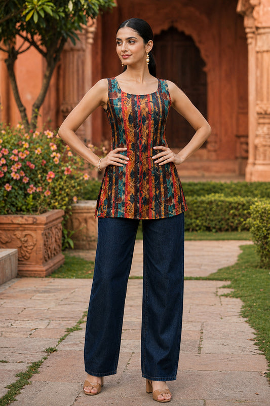 Floral Printed Square Neck Kurti