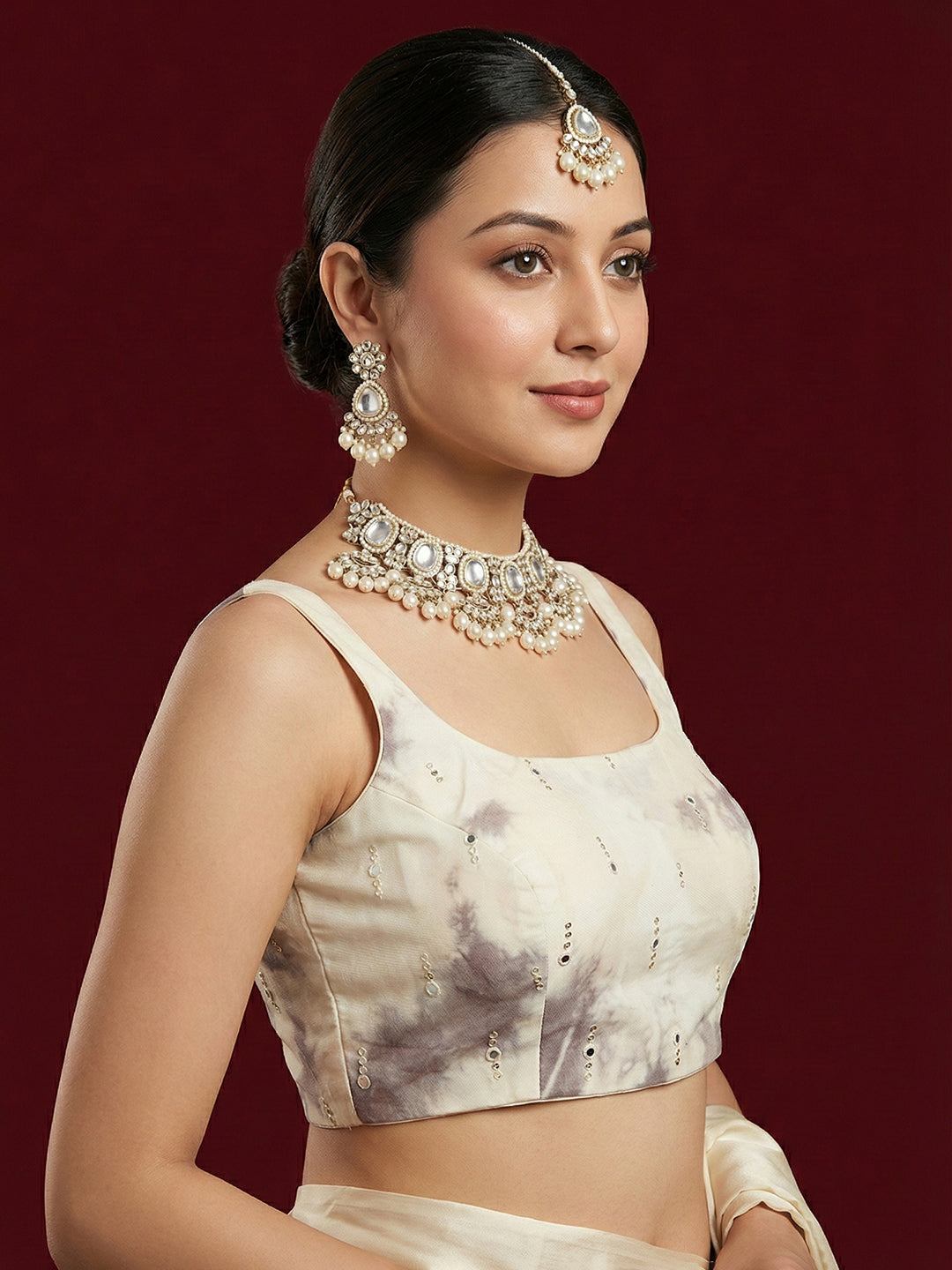 Tie-Dye Grey Embroidered Saree Blouse