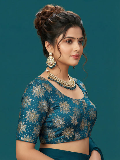 Satin Navy Brocade Blouse