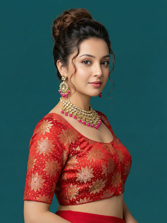 Satin Red Brocade Blouse