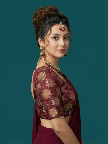 Satin Dark Maroon Brocade Blouse