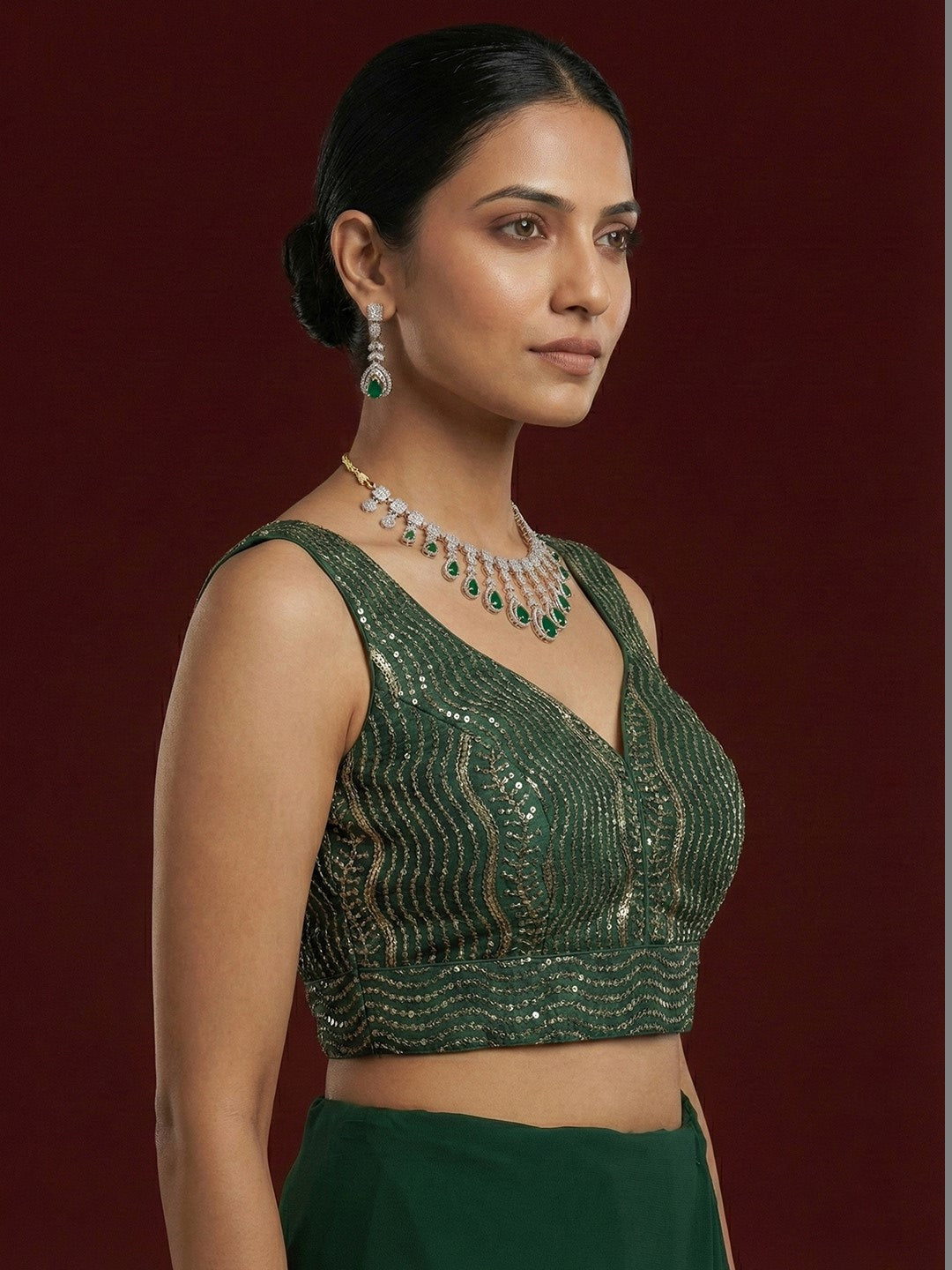 Satin Green Embroidered Blouse