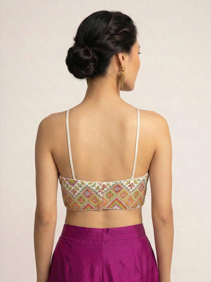 Embroidered White Saree Blouse